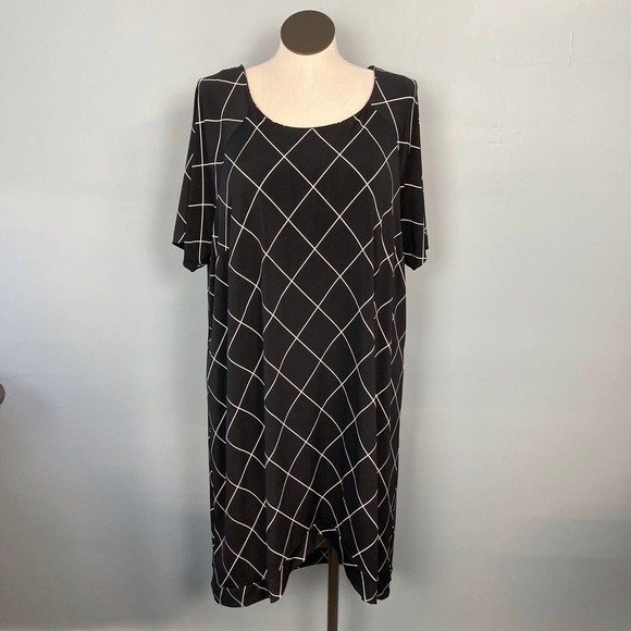 ELLOS Short Sleeve Geometric Windowpane pattern High Low Shift Dress  Size 18/20 - Picture 1 of 11